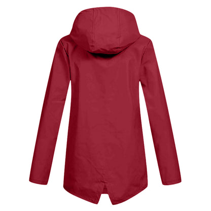 Women's Mid-Length Jacket with Zip and Hood - Waterproof