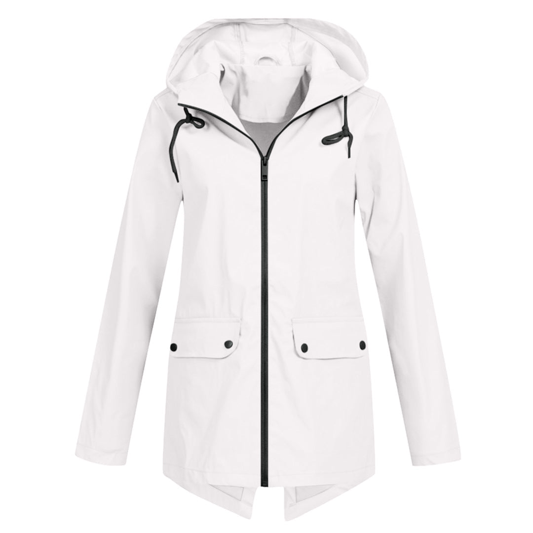 Women's Mid-Length Jacket with Zip and Hood - Waterproof