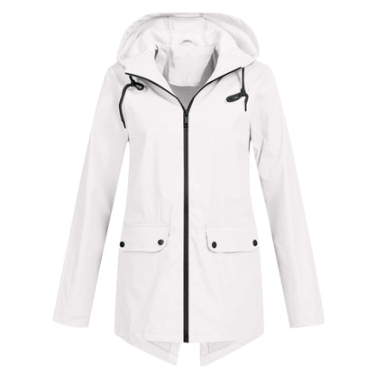 Women's Mid-Length Jacket with Zip and Hood - Waterproof