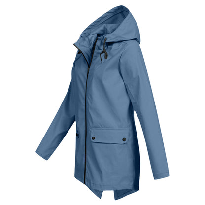 Women's Mid-Length Jacket with Zip and Hood - Waterproof