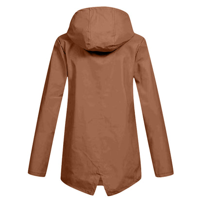 Women's Mid-Length Jacket with Zip and Hood - Waterproof