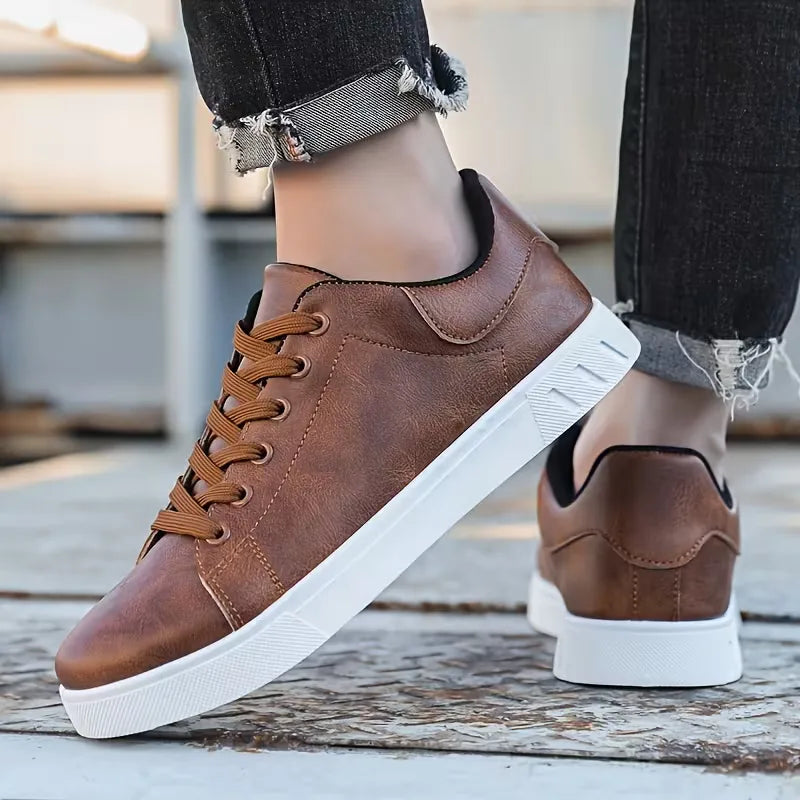 Faux Leather Sneakers with Lace-Up Closure