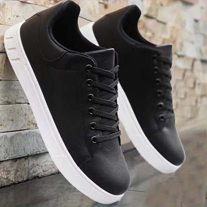 Faux Leather Sneakers with Lace-Up Closure