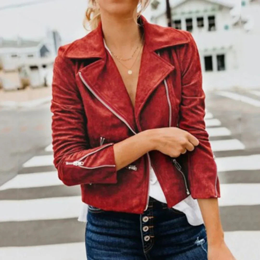 Faux motorcycle style leather jacket for women - Robbie