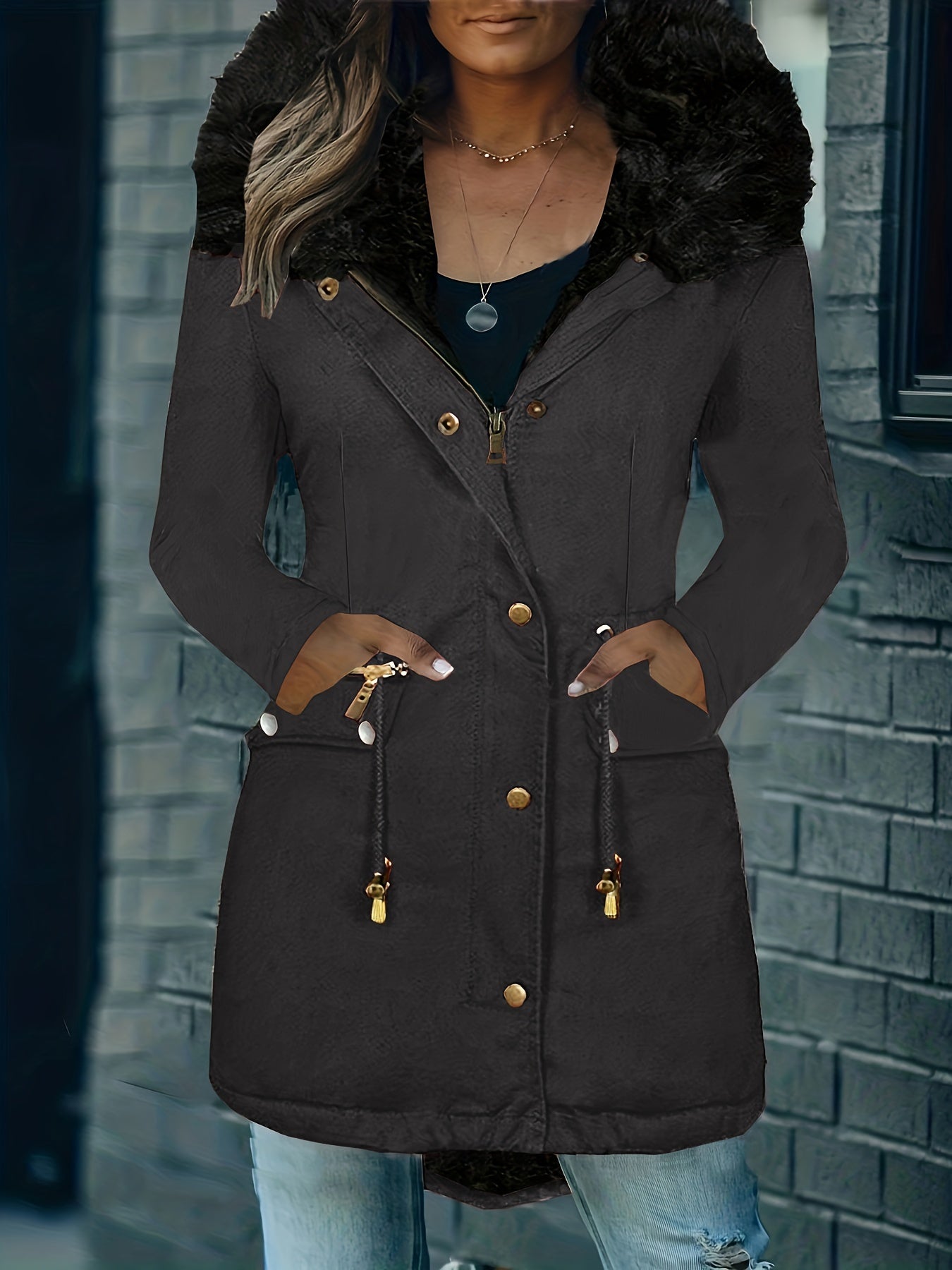 Feline | Casual hoodie parka with fuzzy trim
