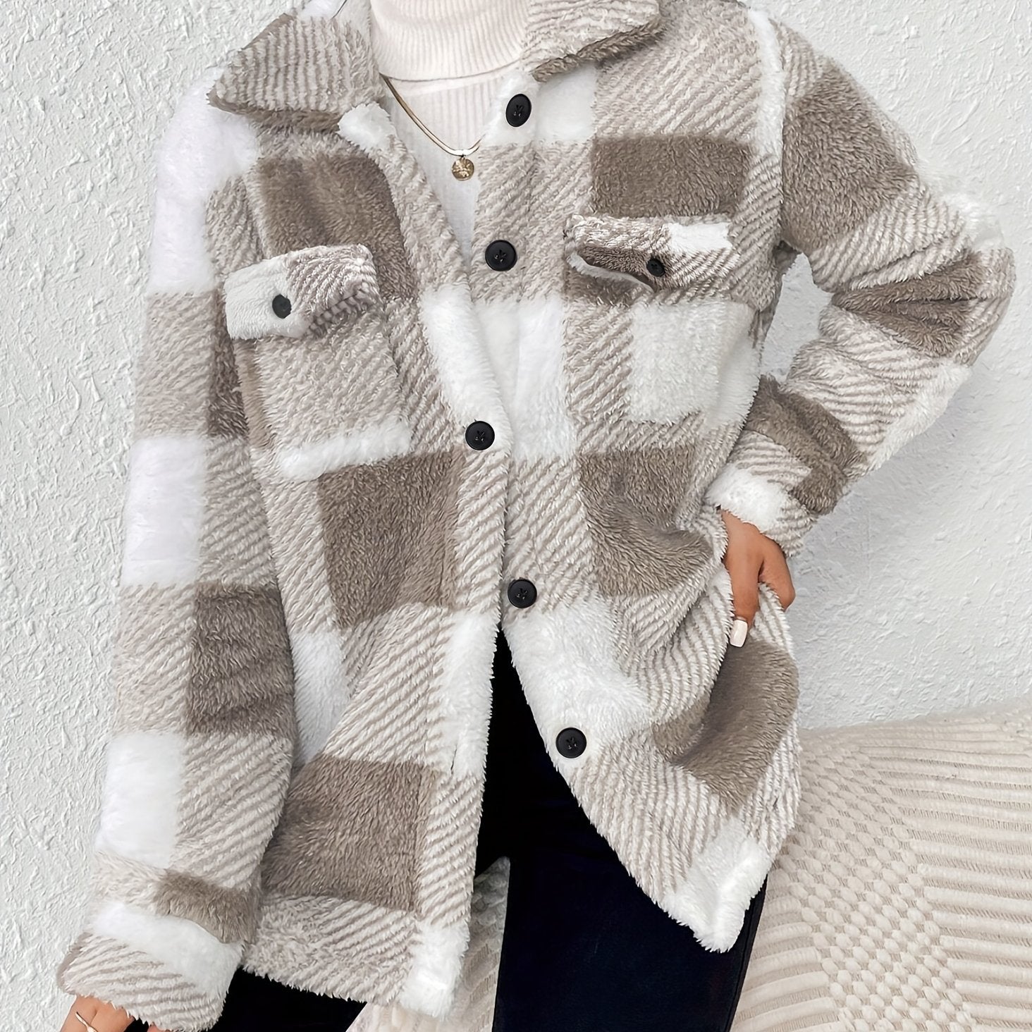 Feline | Checked Button Coat with Long Sleeves