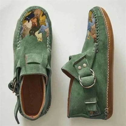 Felinstep – Comfortable Leather Ankle Boots with Cat Print