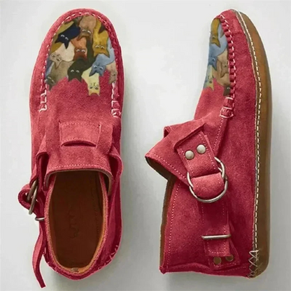 Felinstep – Comfortable Leather Ankle Boots with Cat Print