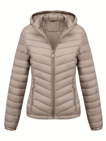 Fien | Ruched hoodie puffy jacket with angled pockets