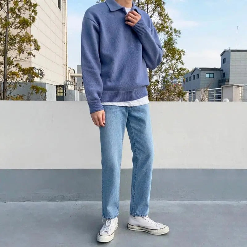 Finn | Wool jumper for men with half zip and collar