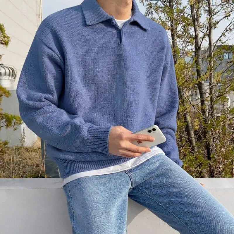 Finn | Wool jumper for men with half zip and collar
