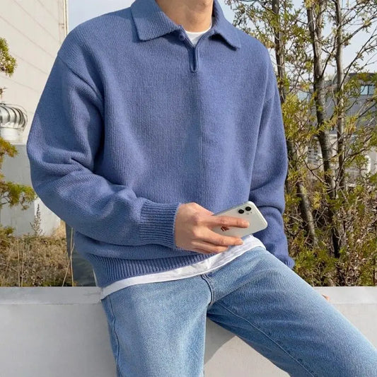 Finn | Wool jumper for men with half zip and collar