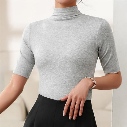 Ladies' Women's Roll Neck Jumper with Three-Quarter Sleeves and Stretch