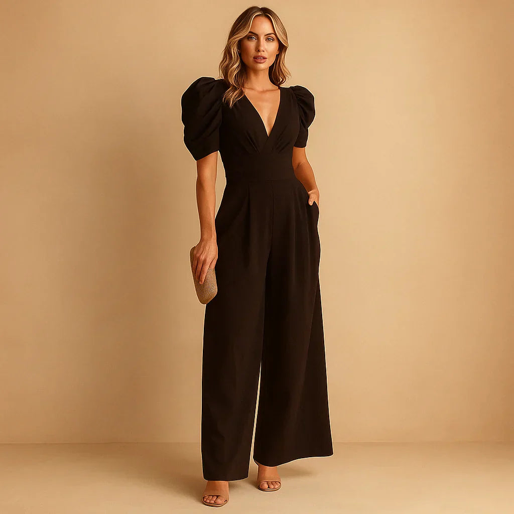 Flattering jumpsuit with puff sleeves