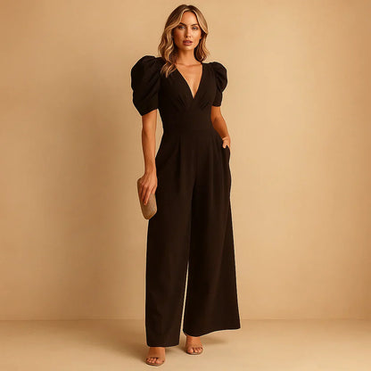 Flattering jumpsuit with puff sleeves