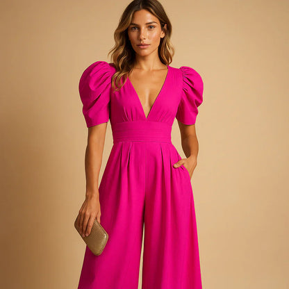 Flattering jumpsuit with puff sleeves