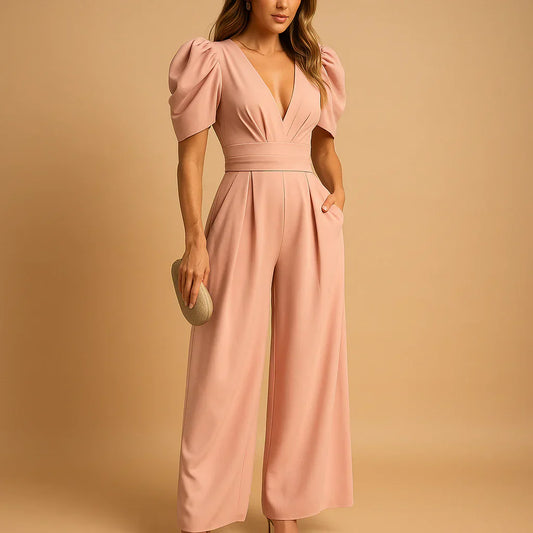 Flattering jumpsuit with puff sleeves
