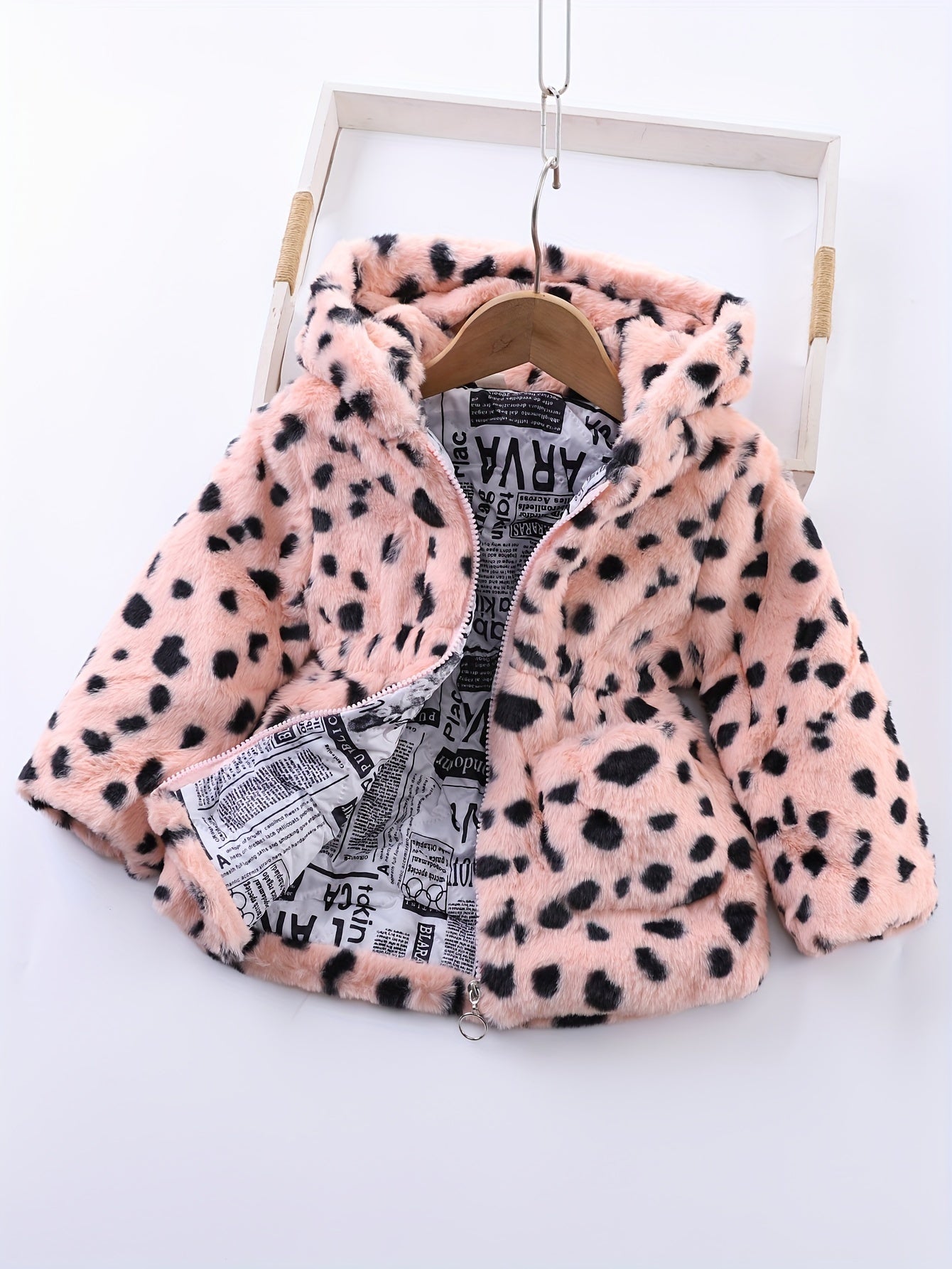 Fleece hooded jacket with leopard print for girls in winter - Reina