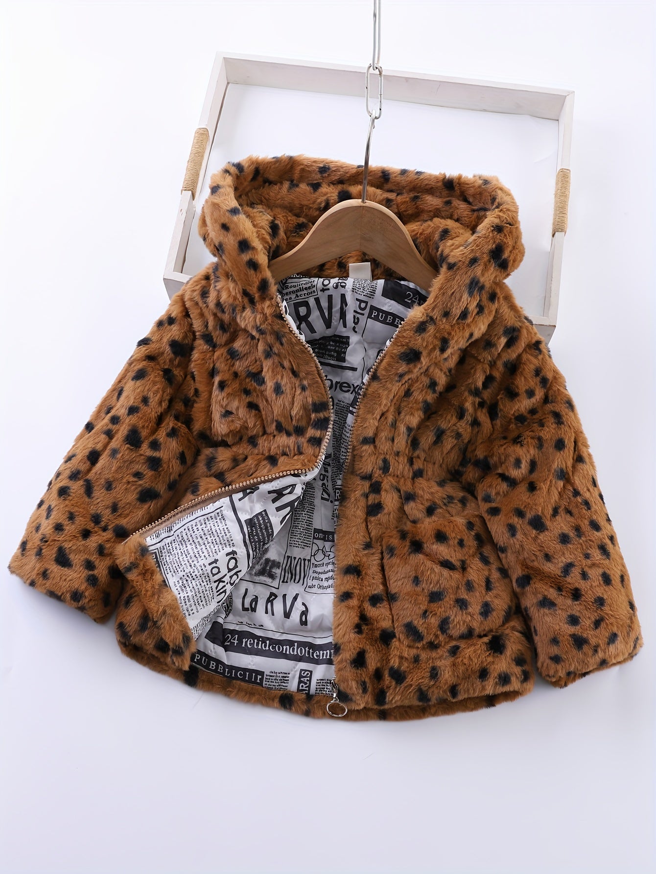 Fleece hooded jacket with leopard print for girls in winter - Reina