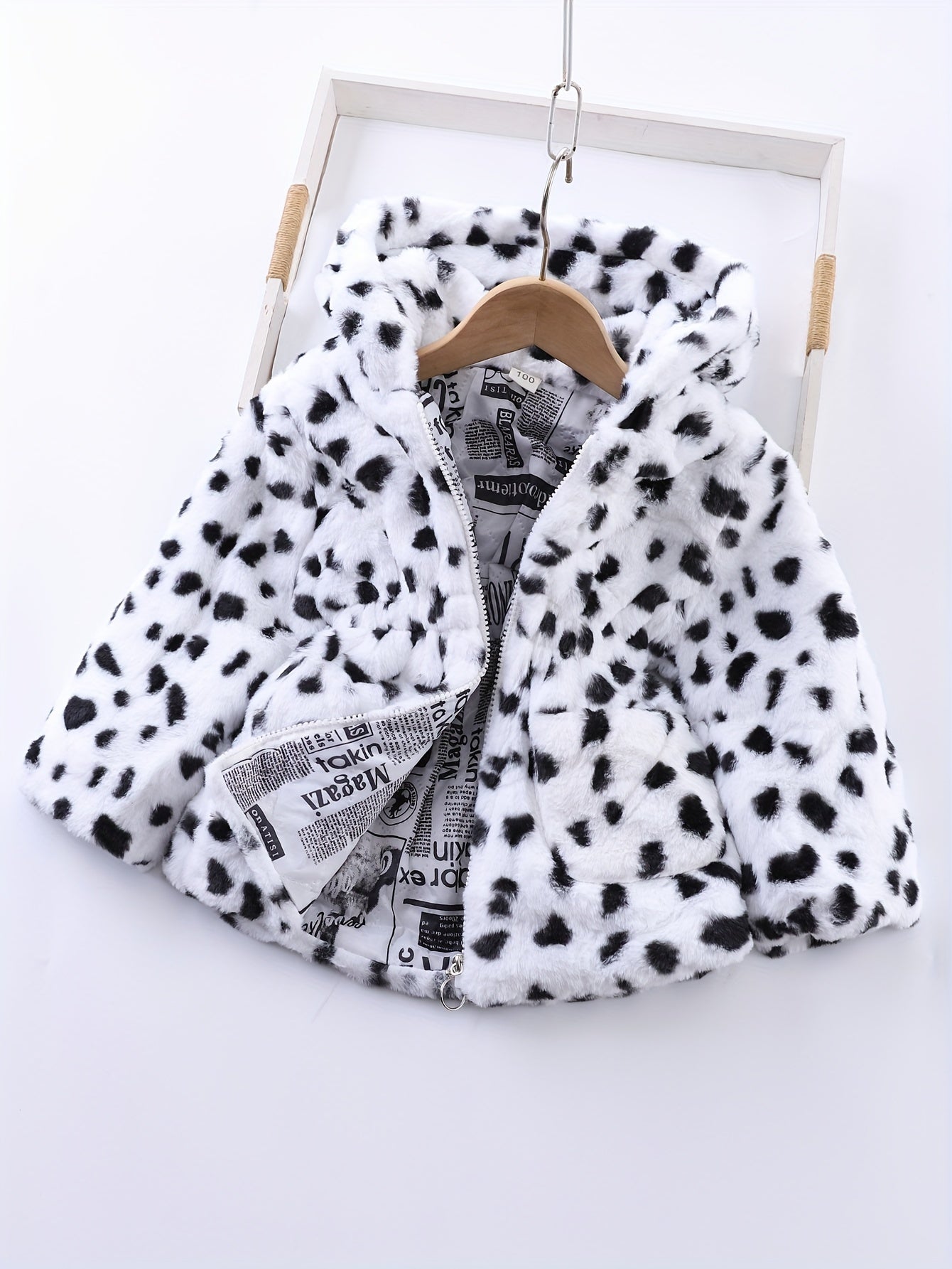 Fleece hooded jacket with leopard print for girls in winter - Reina