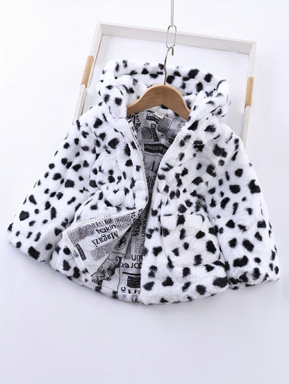 Fleece hooded jacket with leopard print for girls in winter - Reina