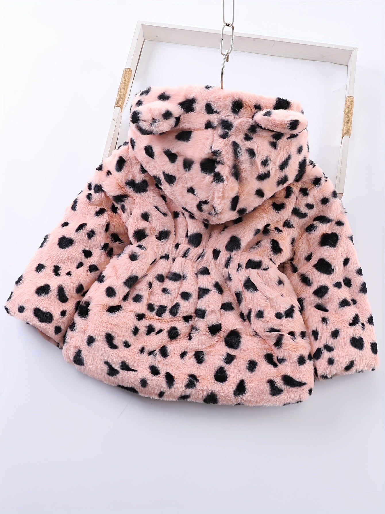 Fleece hooded jacket with leopard print for girls in winter - Reina