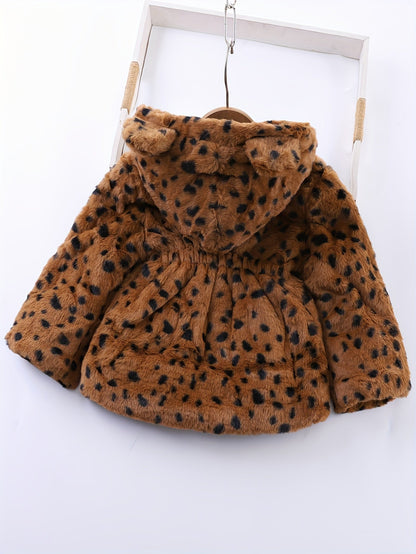 Fleece hooded jacket with leopard print for girls in winter - Reina