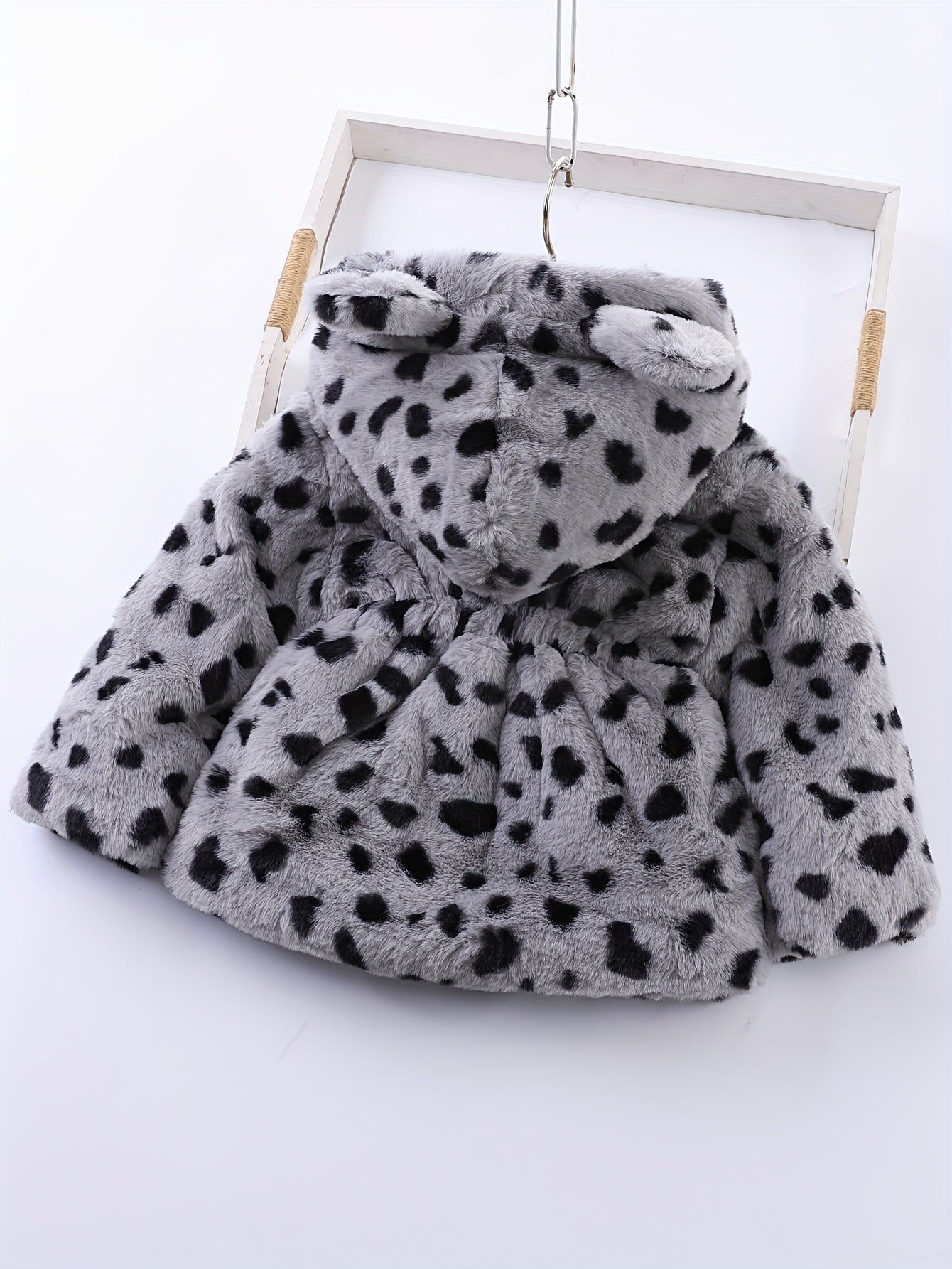 Fleece hooded jacket with leopard print for girls in winter - Reina