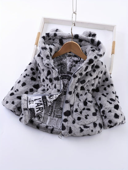 Fleece hooded jacket with leopard print for girls in winter - Reina