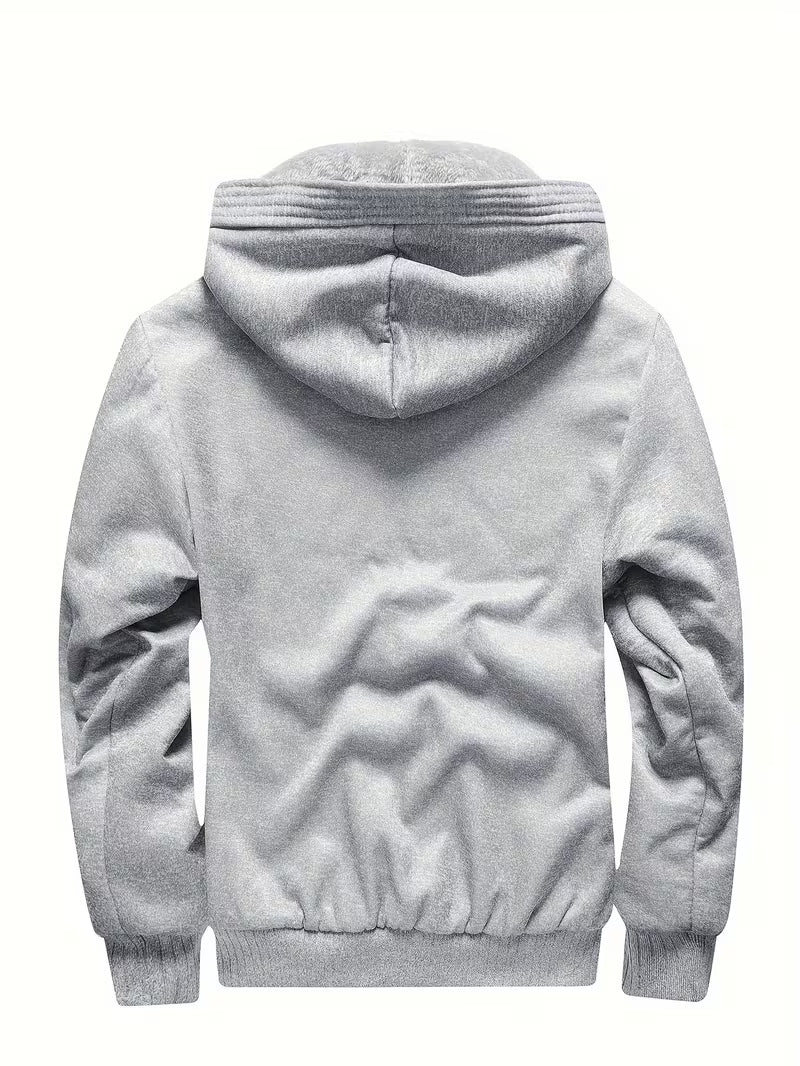 Fleece jacket with hood and zip fastening