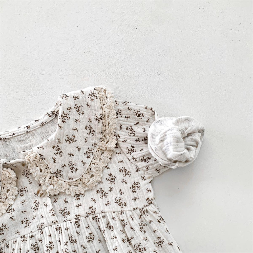 Baby Romper Set for Girls with Floral Print and Bonnet