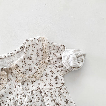 Baby Romper Set for Girls with Floral Print and Bonnet