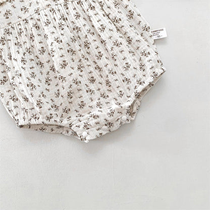 Baby Romper Set for Girls with Floral Print and Bonnet