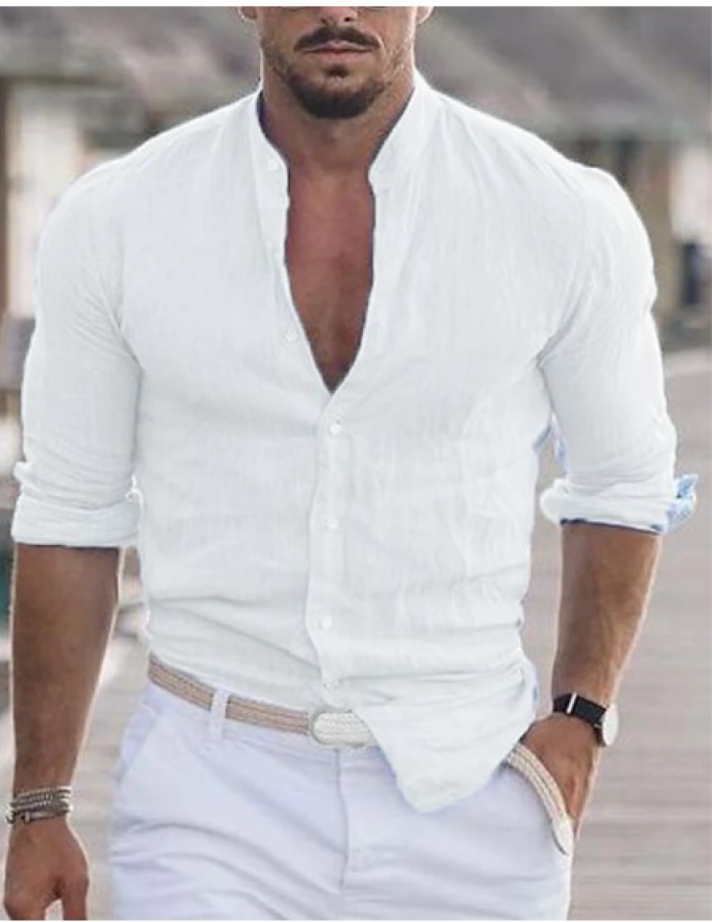 Floris | Linen men's shirt with mock collar