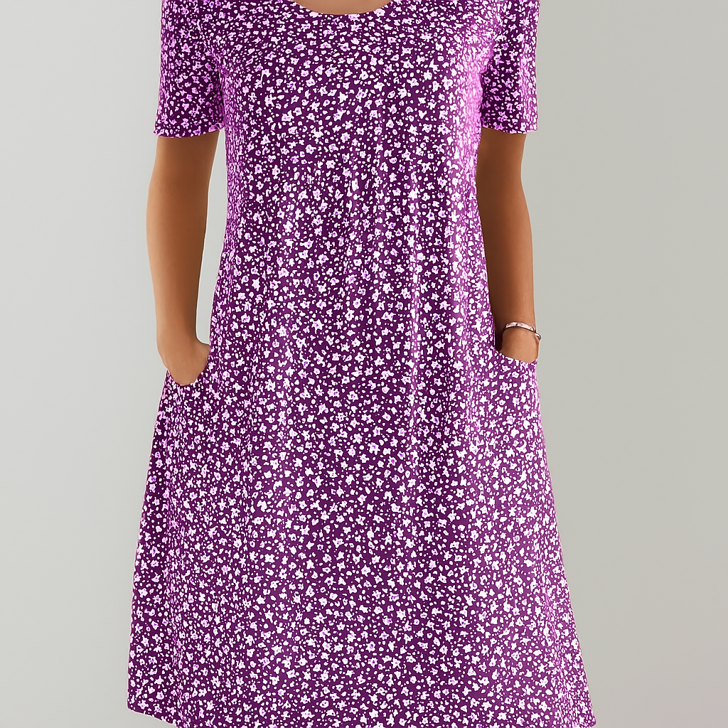 Flower Midi Dress with High Waist and Pockets