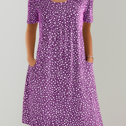 Flower Midi Dress with High Waist and Pockets