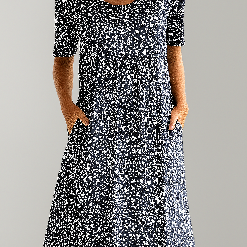 Flower Midi Dress with High Waist and Pockets