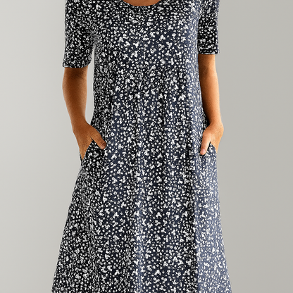 Flower Midi Dress with High Waist and Pockets