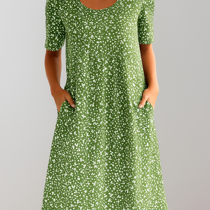 Flower Midi Dress with High Waist and Pockets