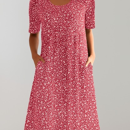 Flower Midi Dress with High Waist and Pockets