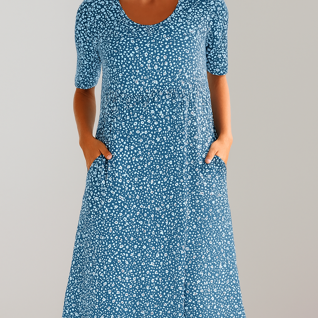 Flower Midi Dress with High Waist and Pockets