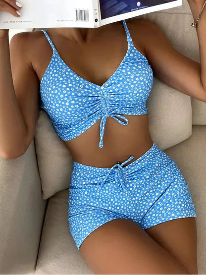 Flower Print High-Waisted Bikini with Summer Flair