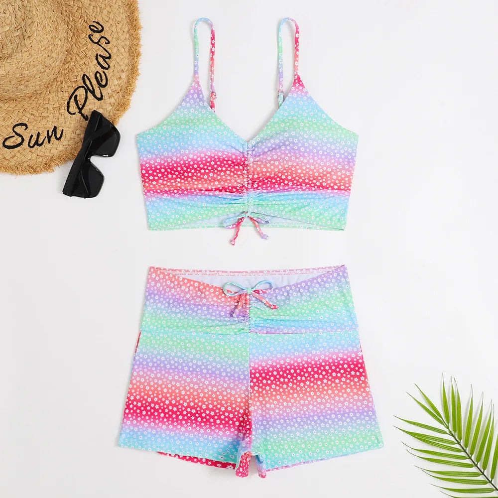 Flower Print High-Waisted Bikini with Summer Flair