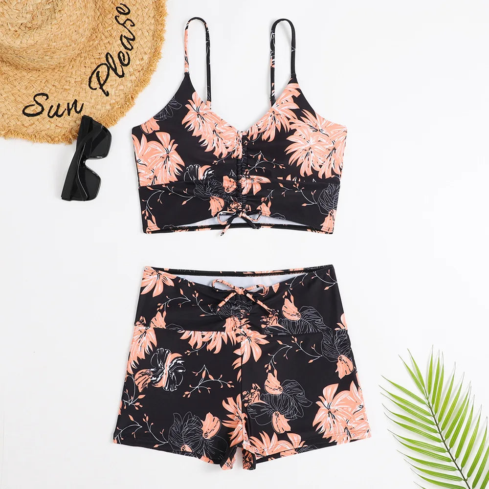 Flower Print High-Waisted Bikini with Summer Flair