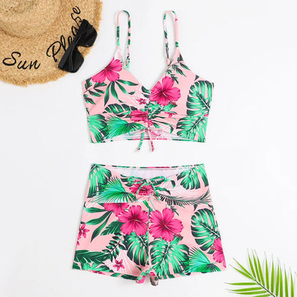 Flower Print High-Waisted Bikini with Summer Flair