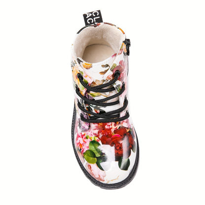 Flower Print Plus Fleece Snow Boots Lace-Up Shoes for Girls - Anji