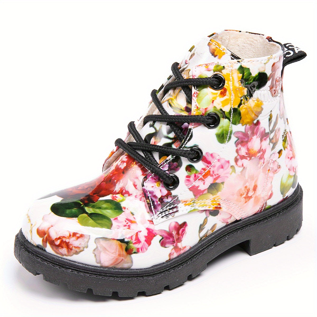 Flower Print Plus Fleece Snow Boots Lace-Up Shoes for Girls - Anji