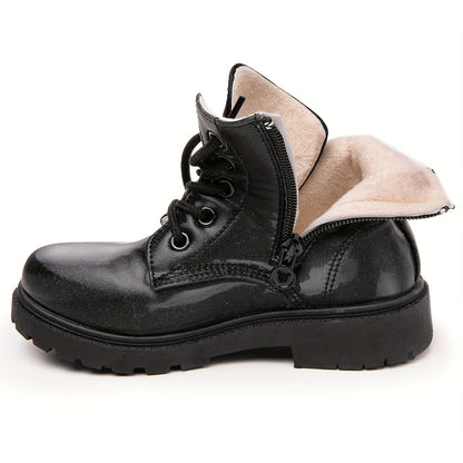 Flower Print Plus Fleece Snow Boots Lace-Up Shoes for Girls - Anji