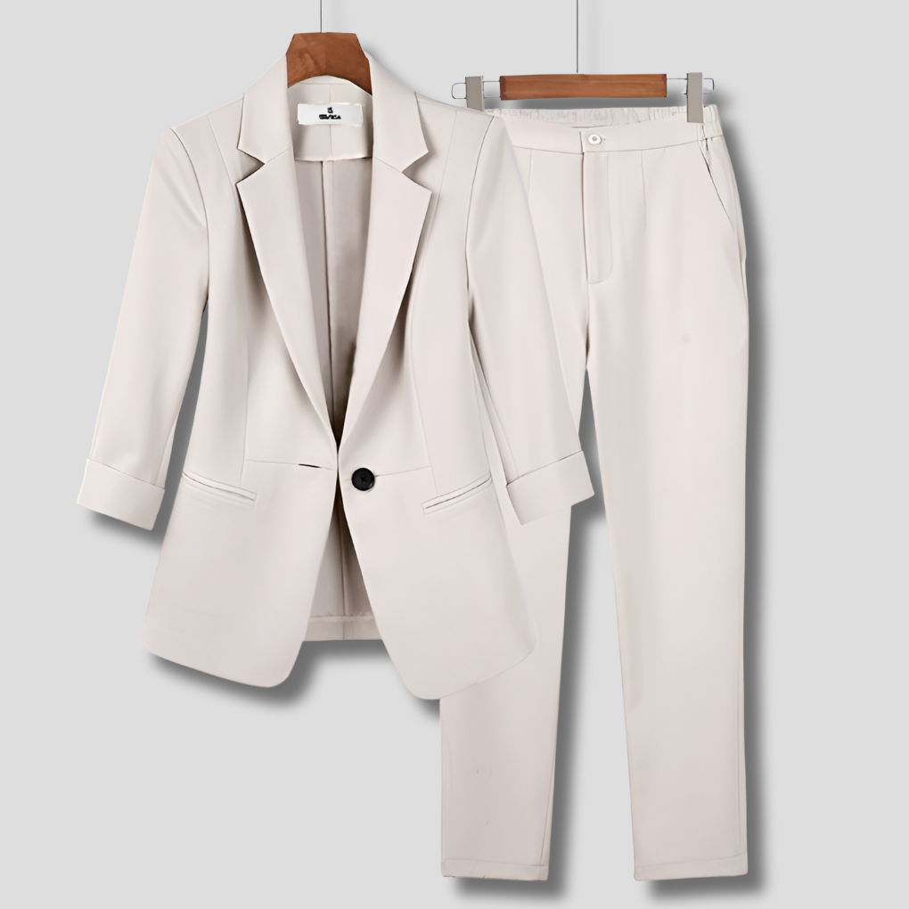 Formal women's suit set with blazer and trousers