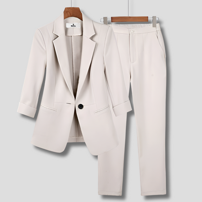 Formal women's suit set with blazer and trousers